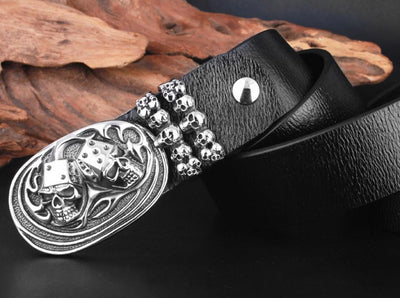 Skull Dice Leather Belt