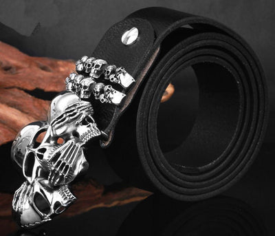 3 Wise Skulls Leather Belt