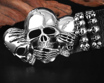 3 Wise Skulls Leather Belt