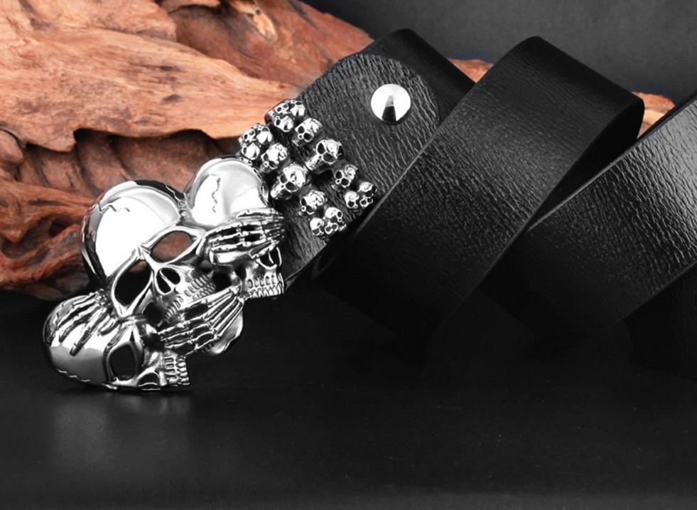 3 Wise Skulls Leather Belt