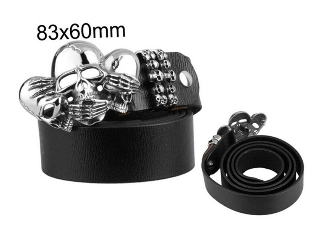 3 Wise Skulls Leather Belt