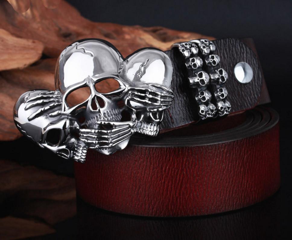 3 Wise Skulls Leather Belt