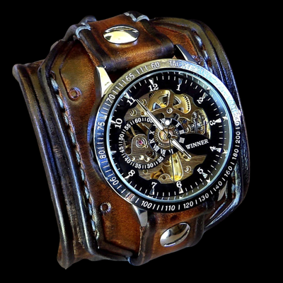 Chronograph Leather Cuff Watch