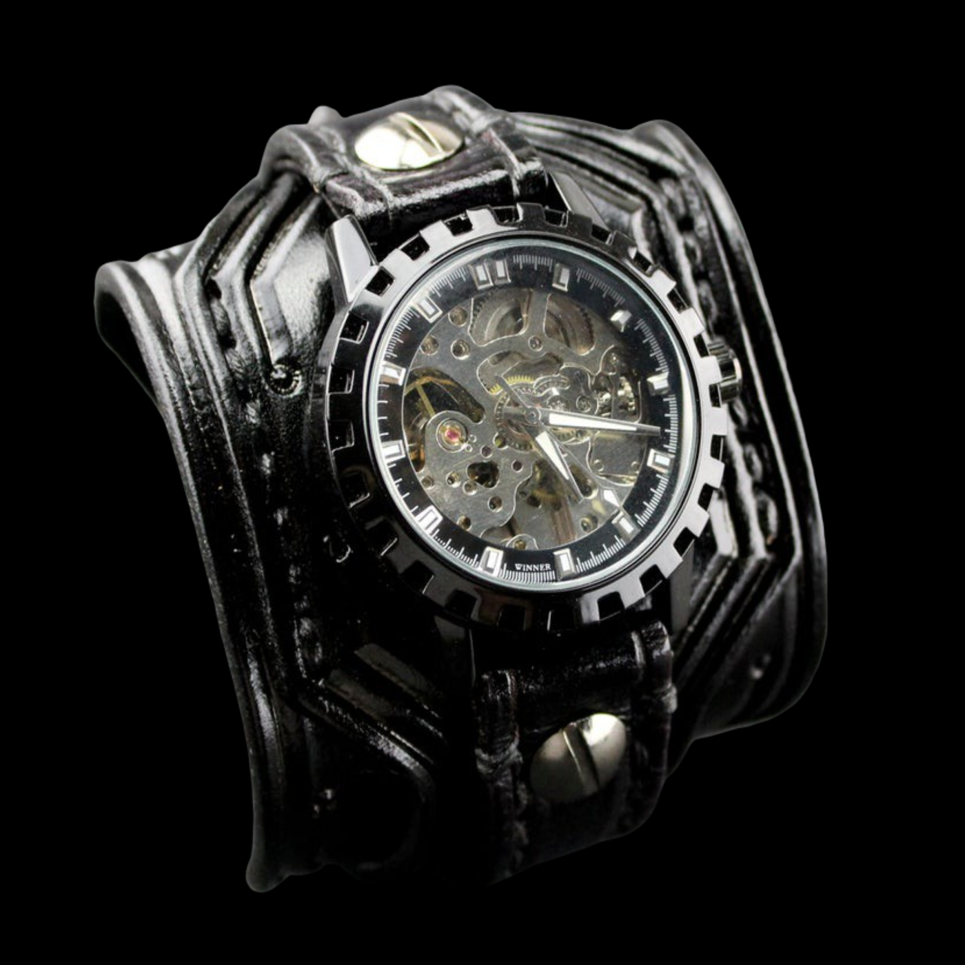 Black Leather Cuff Watch