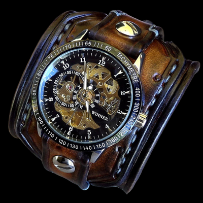 Chronograph Leather Cuff Watch