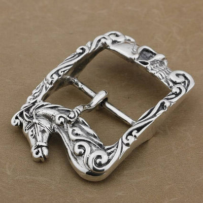 Solid Silver Horse & Skull Buckle