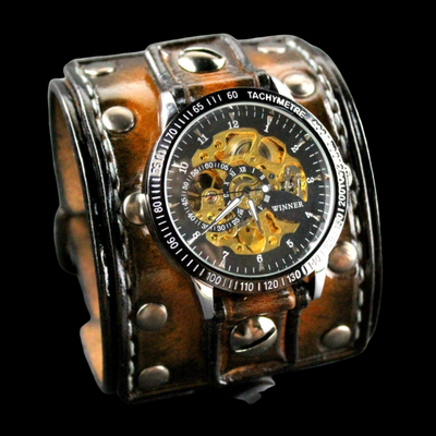 Chronograph Studded Leather Cuff Watch