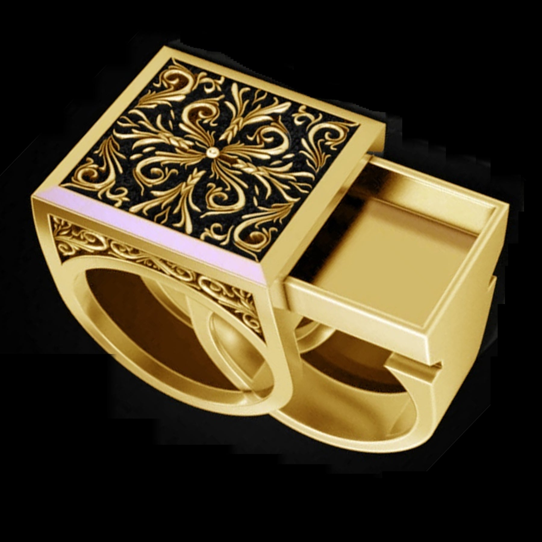 Vintage Art Deco 10K Gold Large Black Onyx Mens Ring, Sz 8 1/2