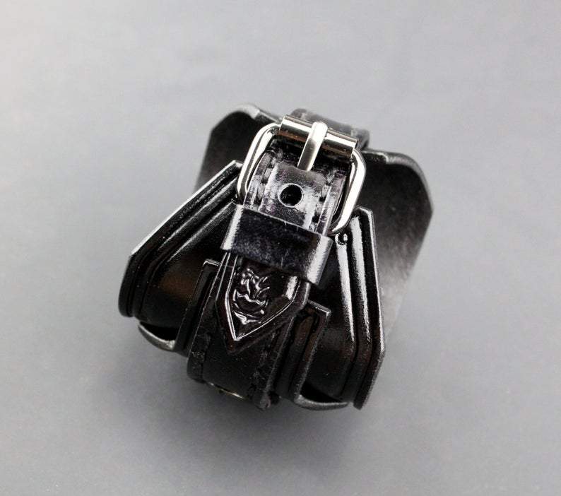 Black Leather Cuff Watch