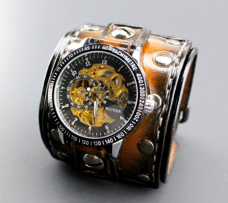 Chronograph Studded Leather Cuff Watch