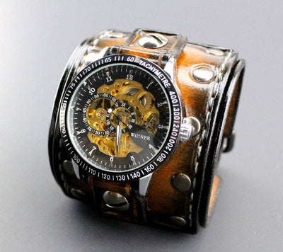 Chronograph Studded Leather Cuff Watch