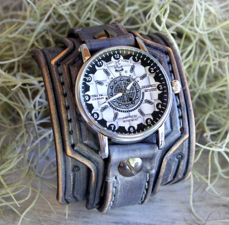 Western Brown Leather Cuff Watch