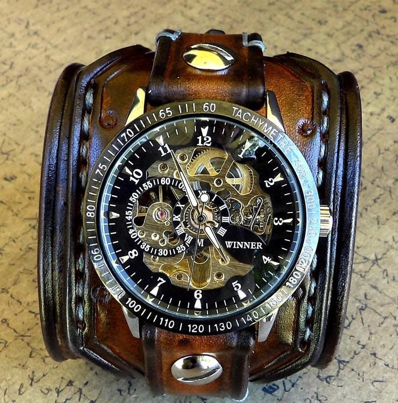 Chronograph Leather Cuff Watch